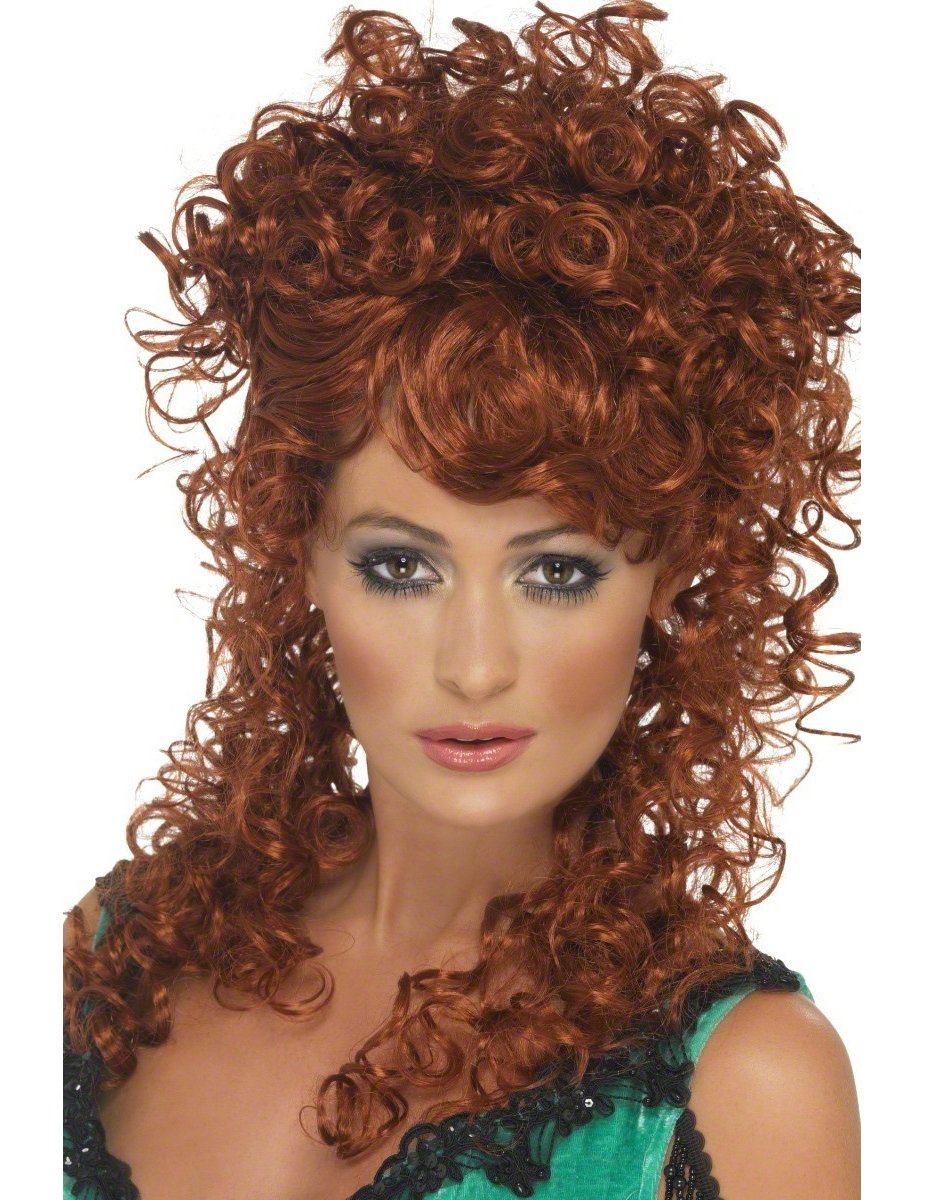 Vastag vörös göndör paróka női számára