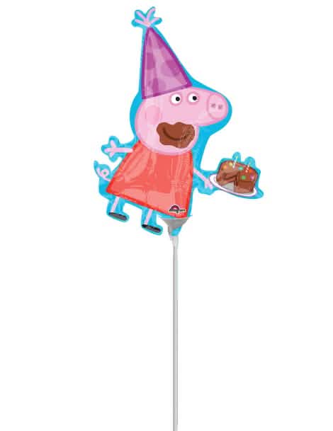 Peppa malac alumínium lufi gyermeknek, rózsaszín, parti sapkával és csokoládétortával