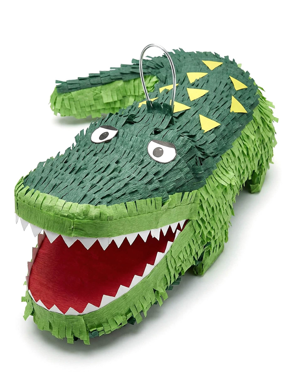 Piñata krokodil gyermeknek zöld, nyitott szájjal és fehér fogakkal
