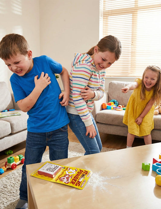 Mise en situation d'enfants se grattant avec le poil à gratter farces et attrapes
