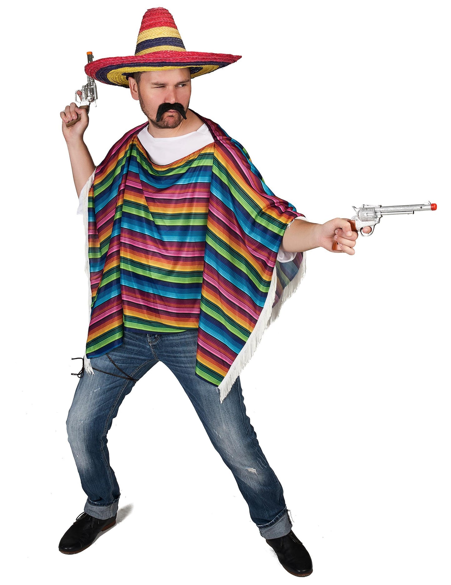 Többszínű mexikói poncsó felnőtt rojtokkal