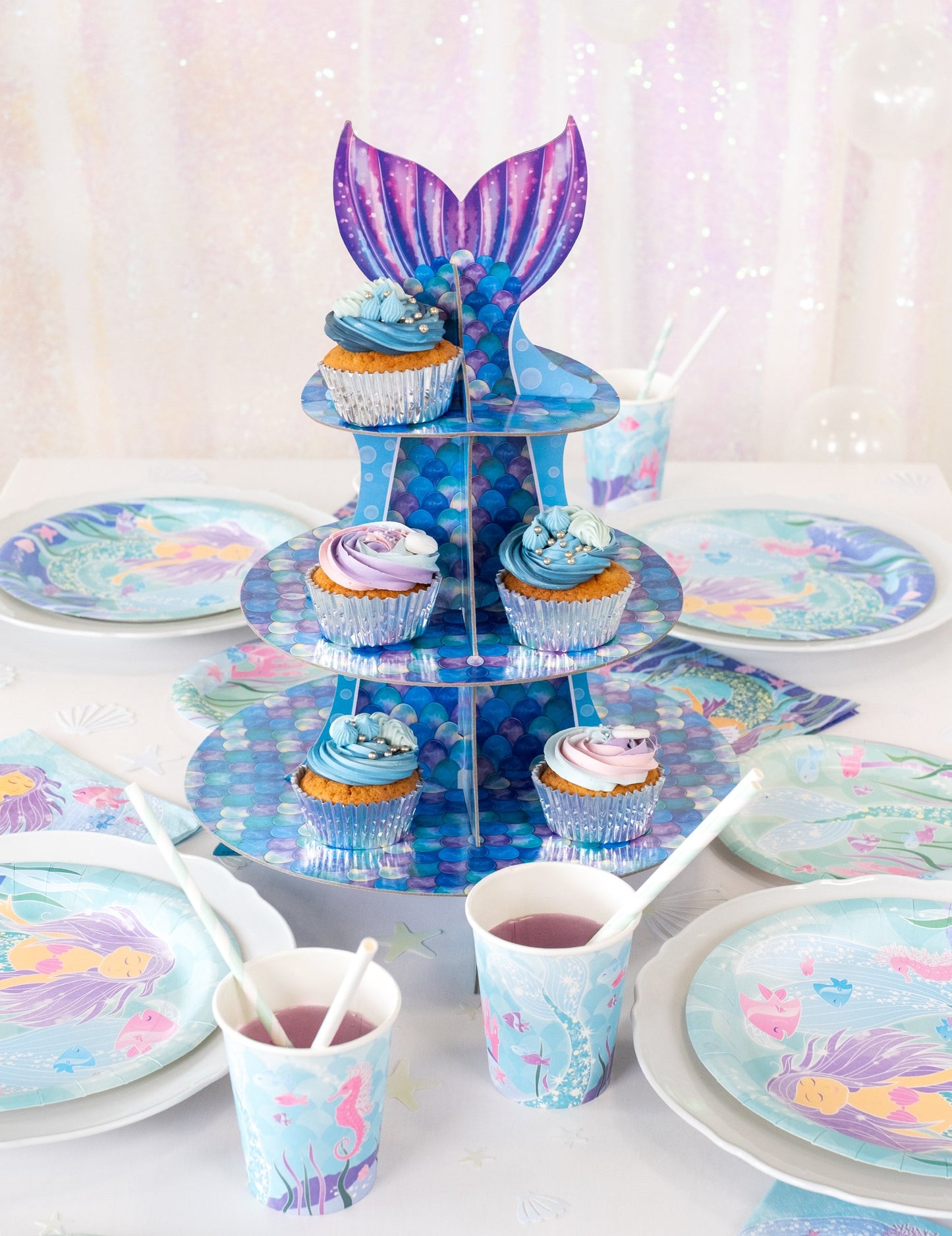 Cupcake kijelző kék lila sziréna 40 cm