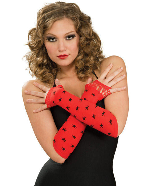 Punk védő ujjak csillagokkal, gótikus fekete-piros