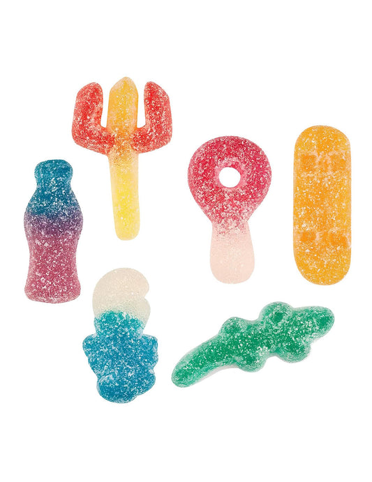 Gros plan sur les différentes formes du sachet de bonbons Delir' Haribo