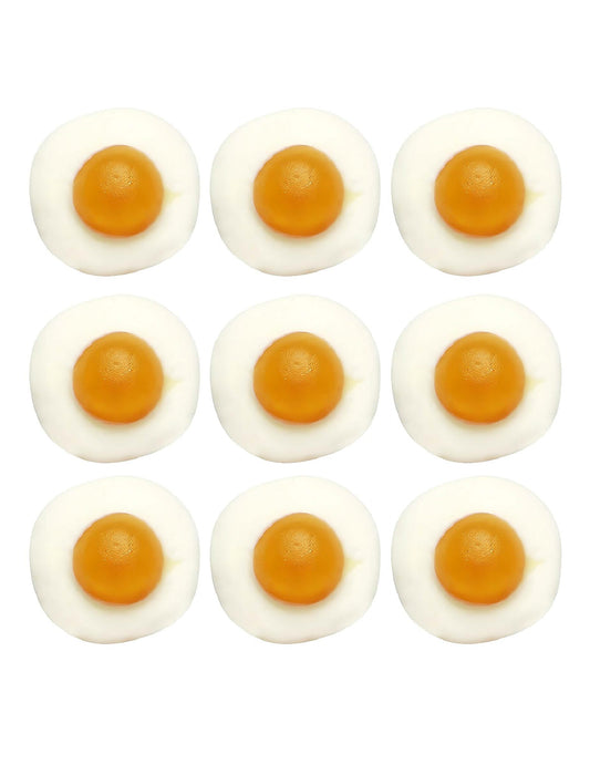 Vue détaillée des bonbons du sachet de bonbons Haribo Oeufs au plat