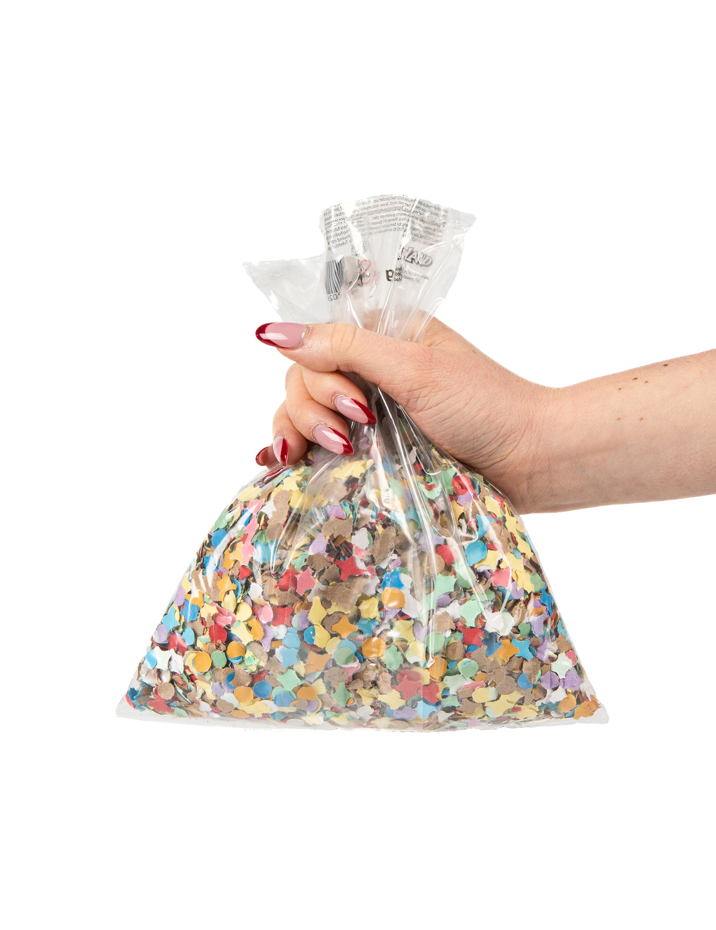 A színes konfetti zsák kézbevételének áttekintése