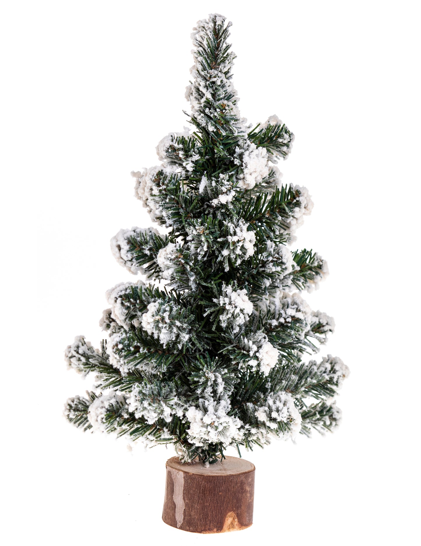 Hóval borított asztali fenyőfa egy rönkön 25 cm ital