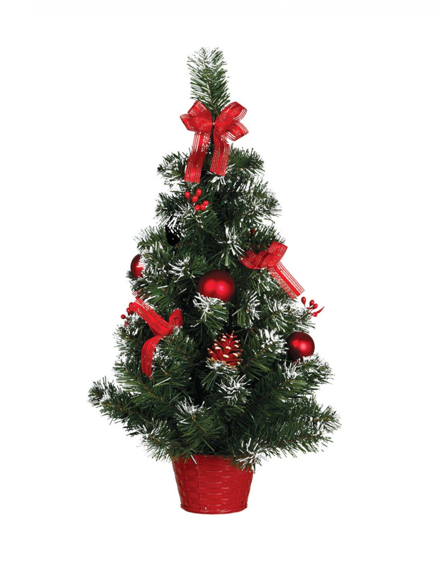 Sapin sur pied de Noël pour décoration rouge effet enneigé