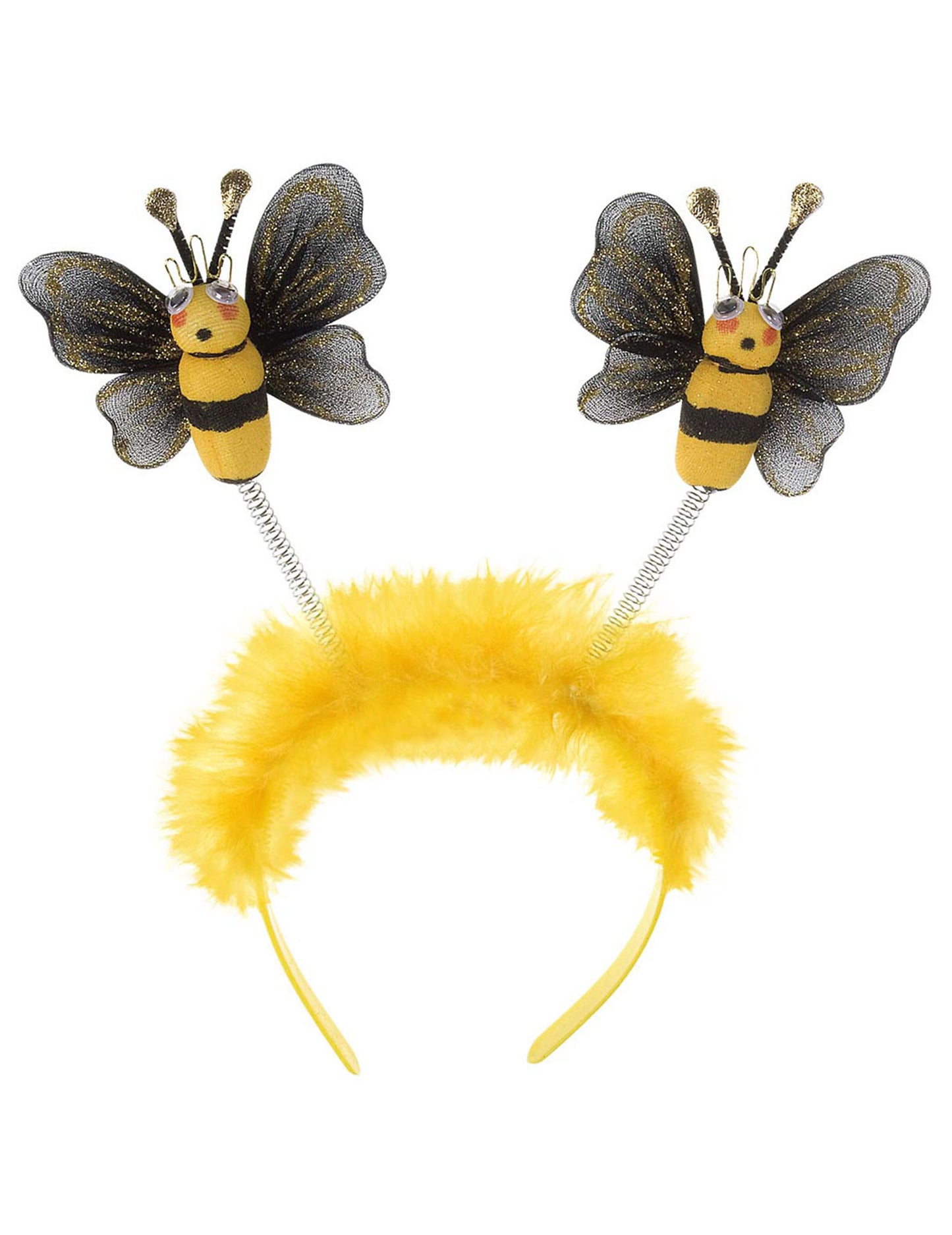 Gros plan sur les abeilles à ressorts et la fourrure du serre-tête abeille