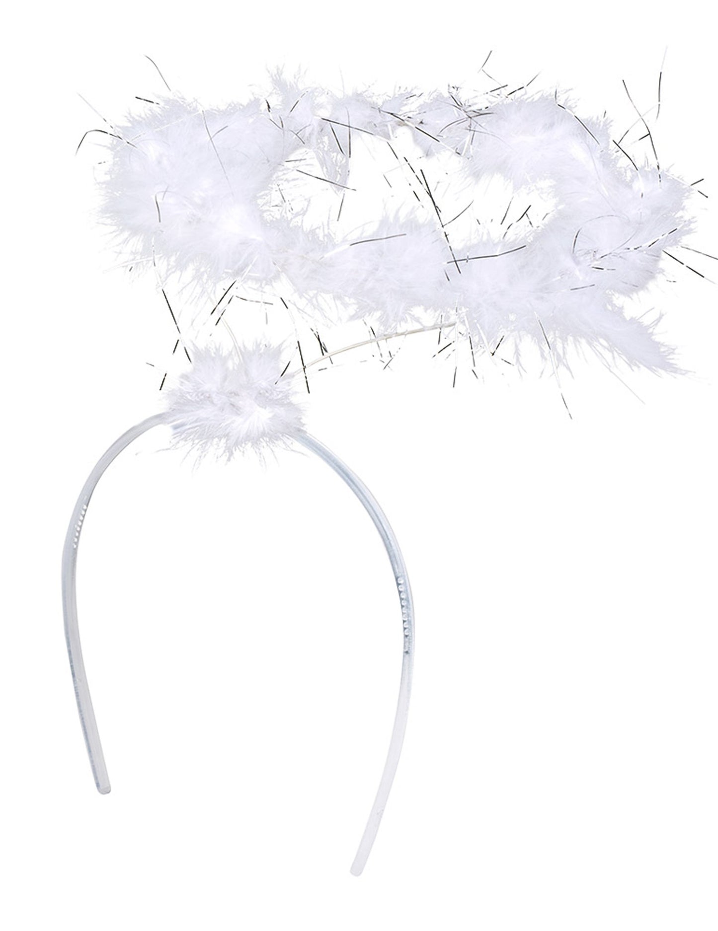 Az angyali aurélás fejpánt tollainak és ezüst szálainak részletei