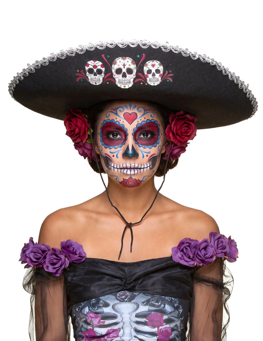 Fekete sombrero dia de los muertos felnőtt ezüst kivitelek