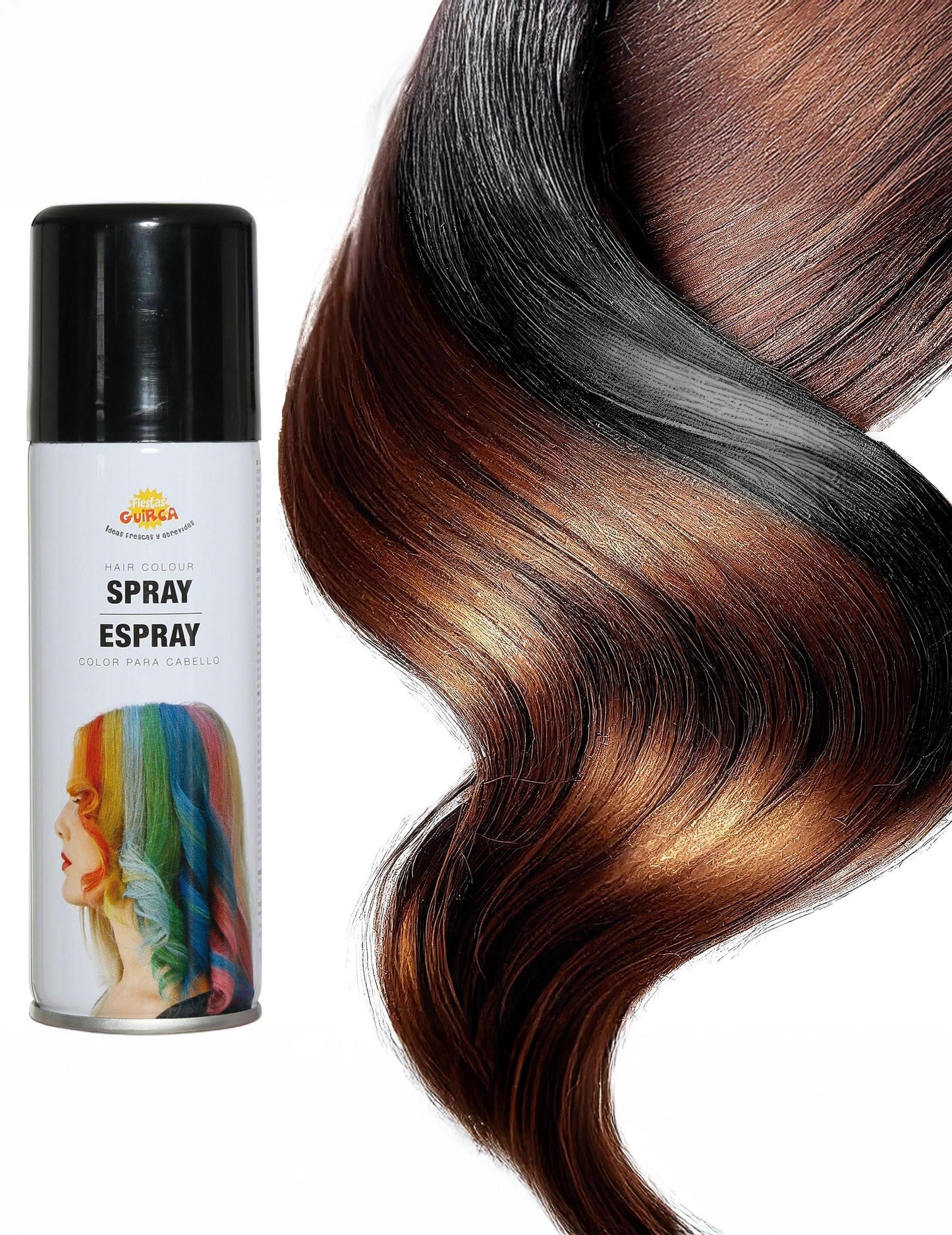 Détail du rendu de la couleur noire sur une mèche du Spray pour cheveux couleurs