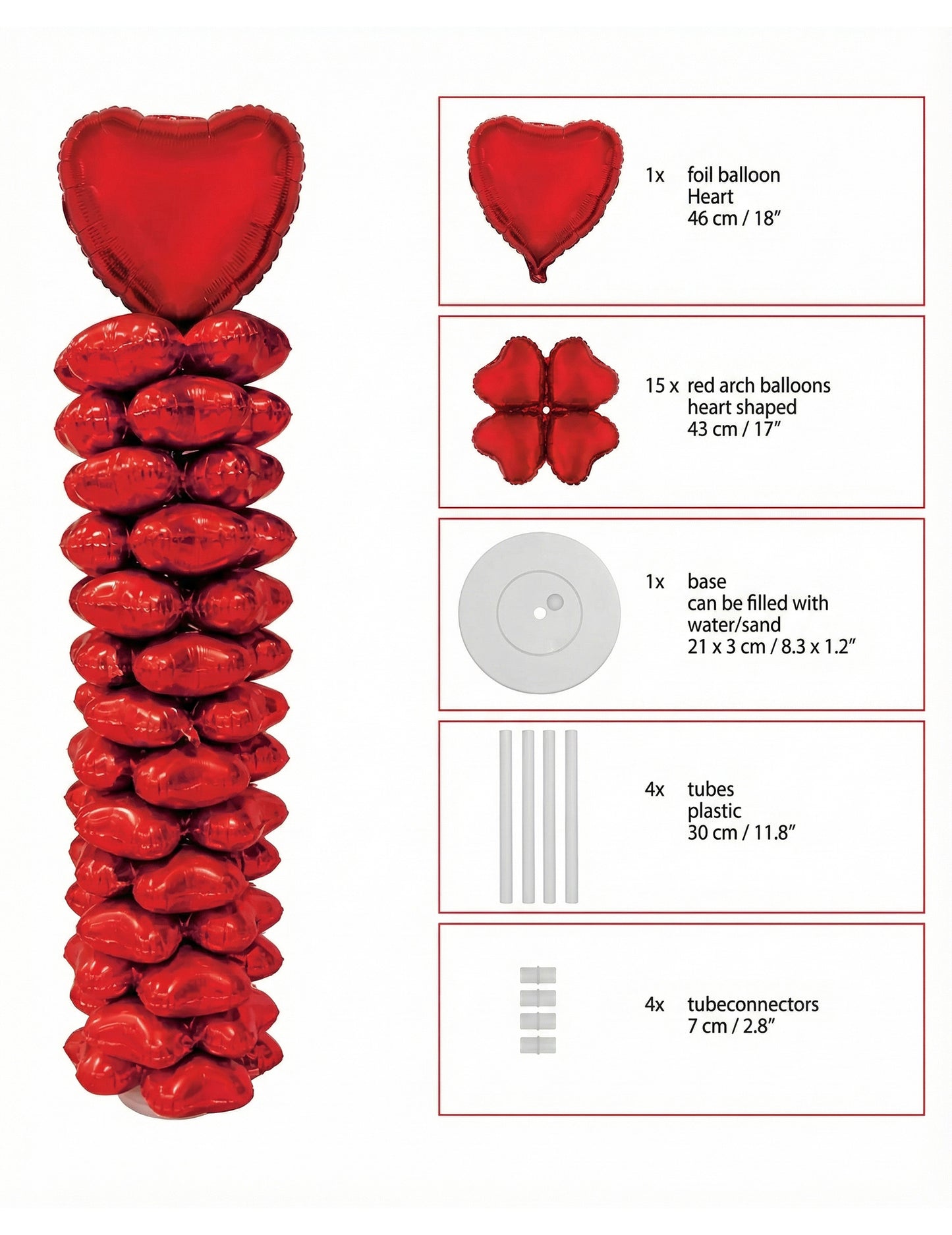 Valentin napi szív alakú fólia lufi oszlopkészlet 160 db cm