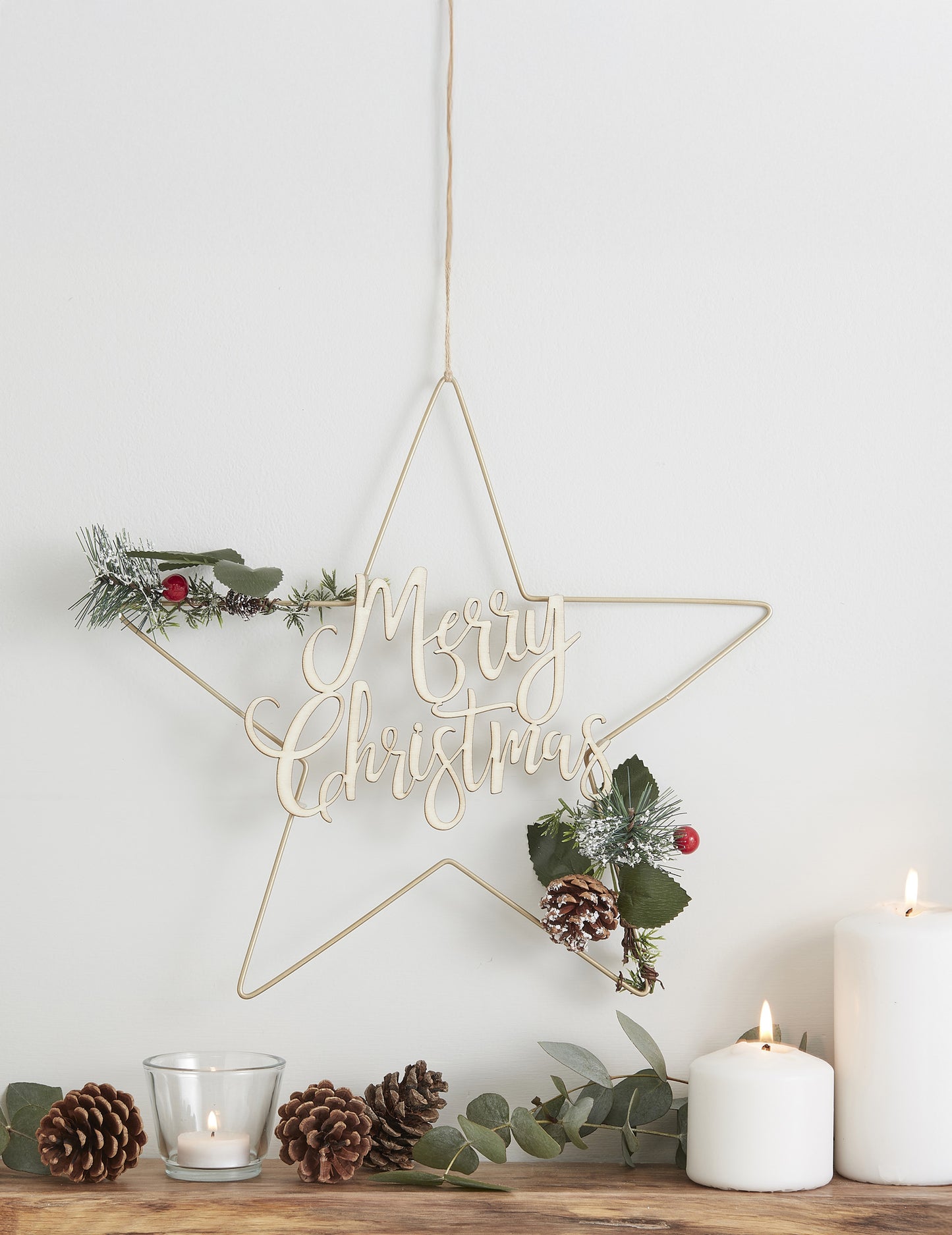 Arany vidám karácsonyi csillag fém akasztódísz 32 cm karácsonyfadíszítés