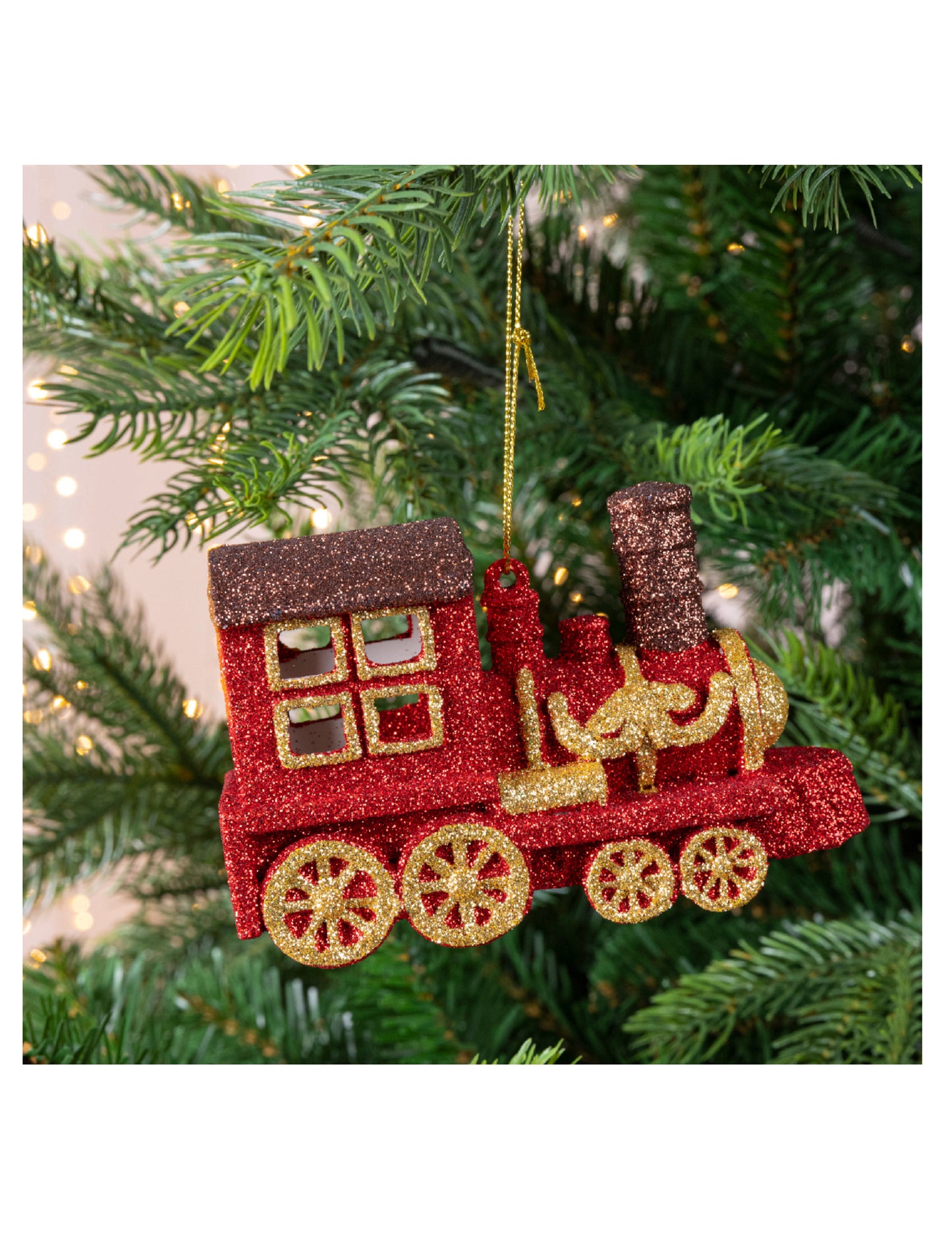 A FIR fa csillogó vonatának felfüggesztése 12,5 x 7,5 cm