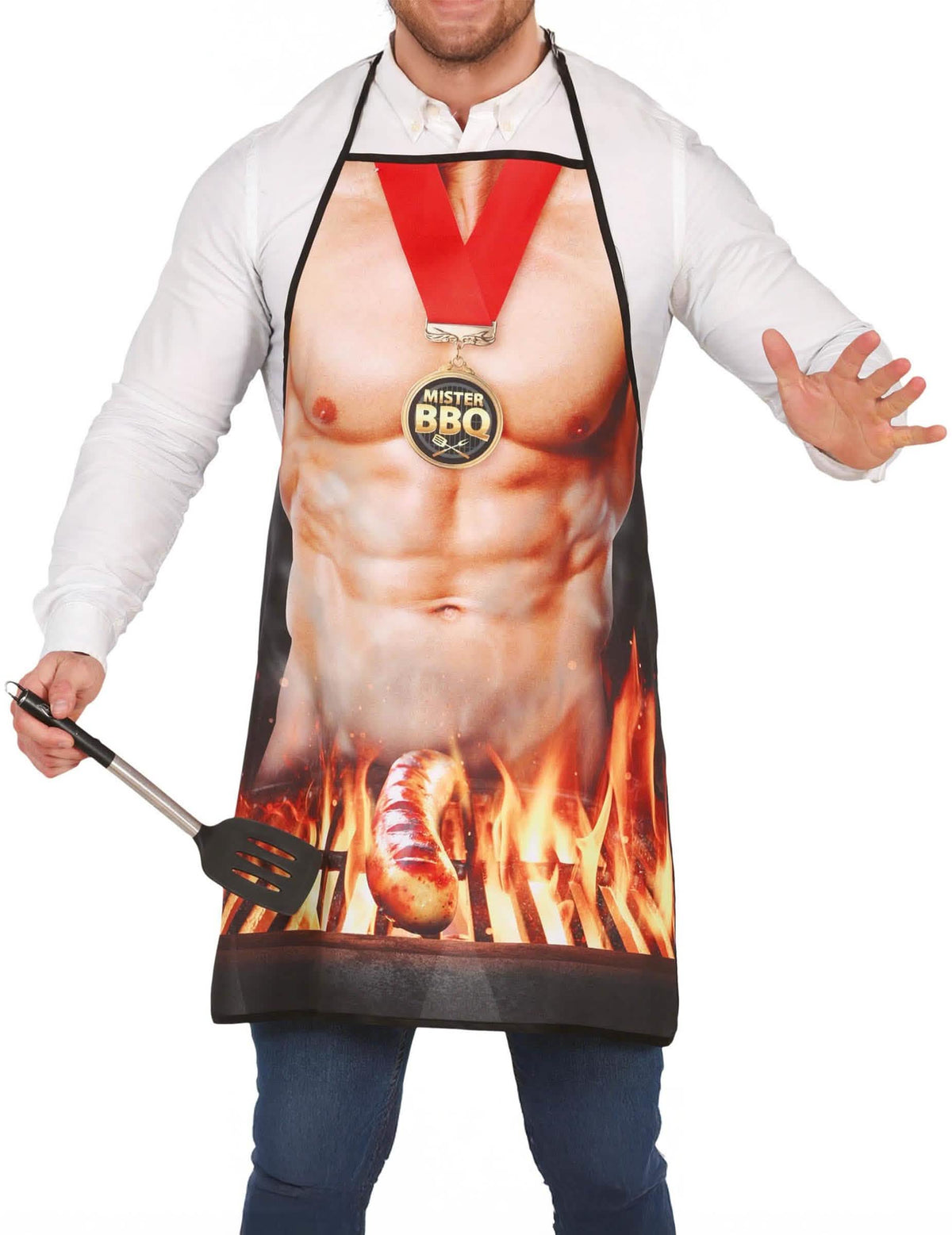 Tablier Mister barbecue coquin pour adulte imprimé torse musclé et saucisse