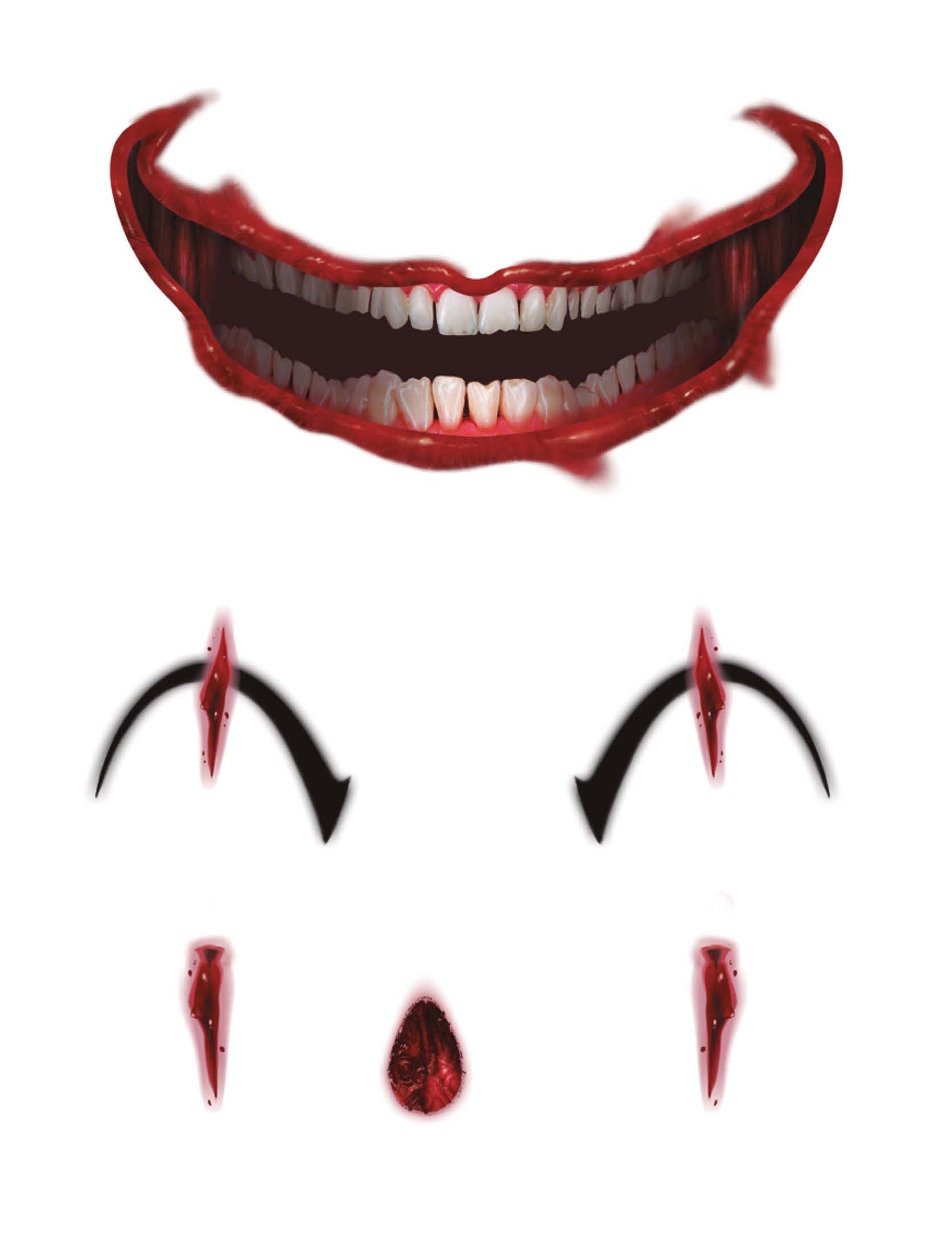 Détail des motifs des tatouages visage clown maléfique