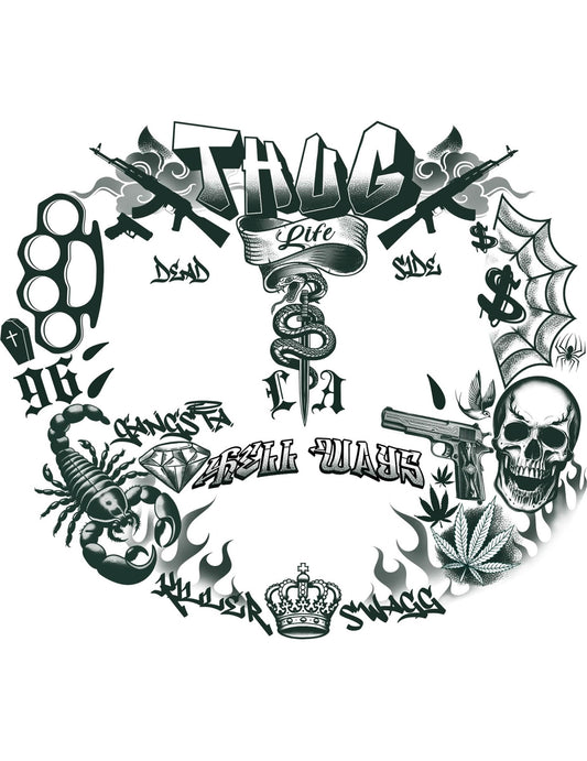 Détail de la planche des tatouages de visage thug life
