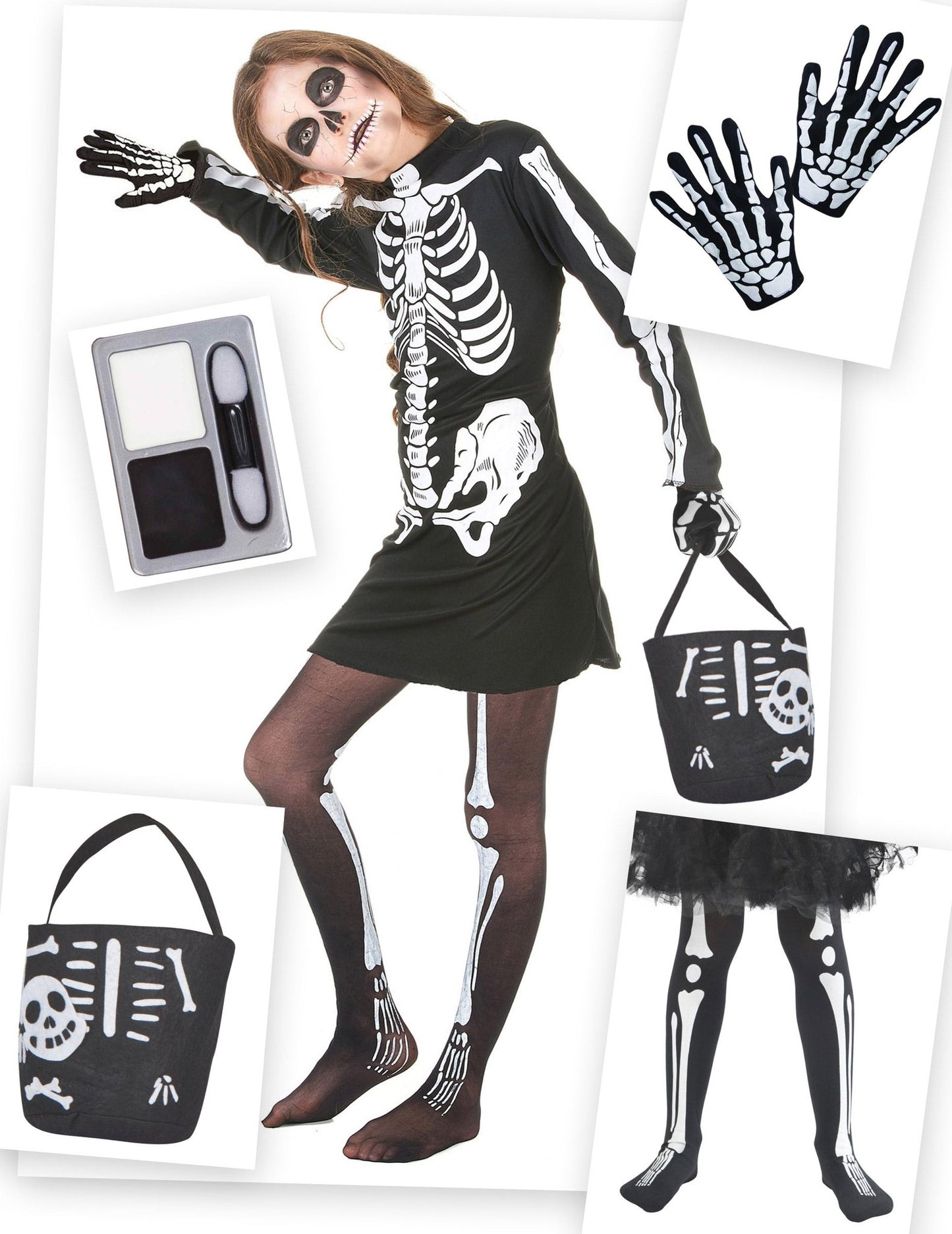 Halloween csontváz jelmezcsomag lányoknak