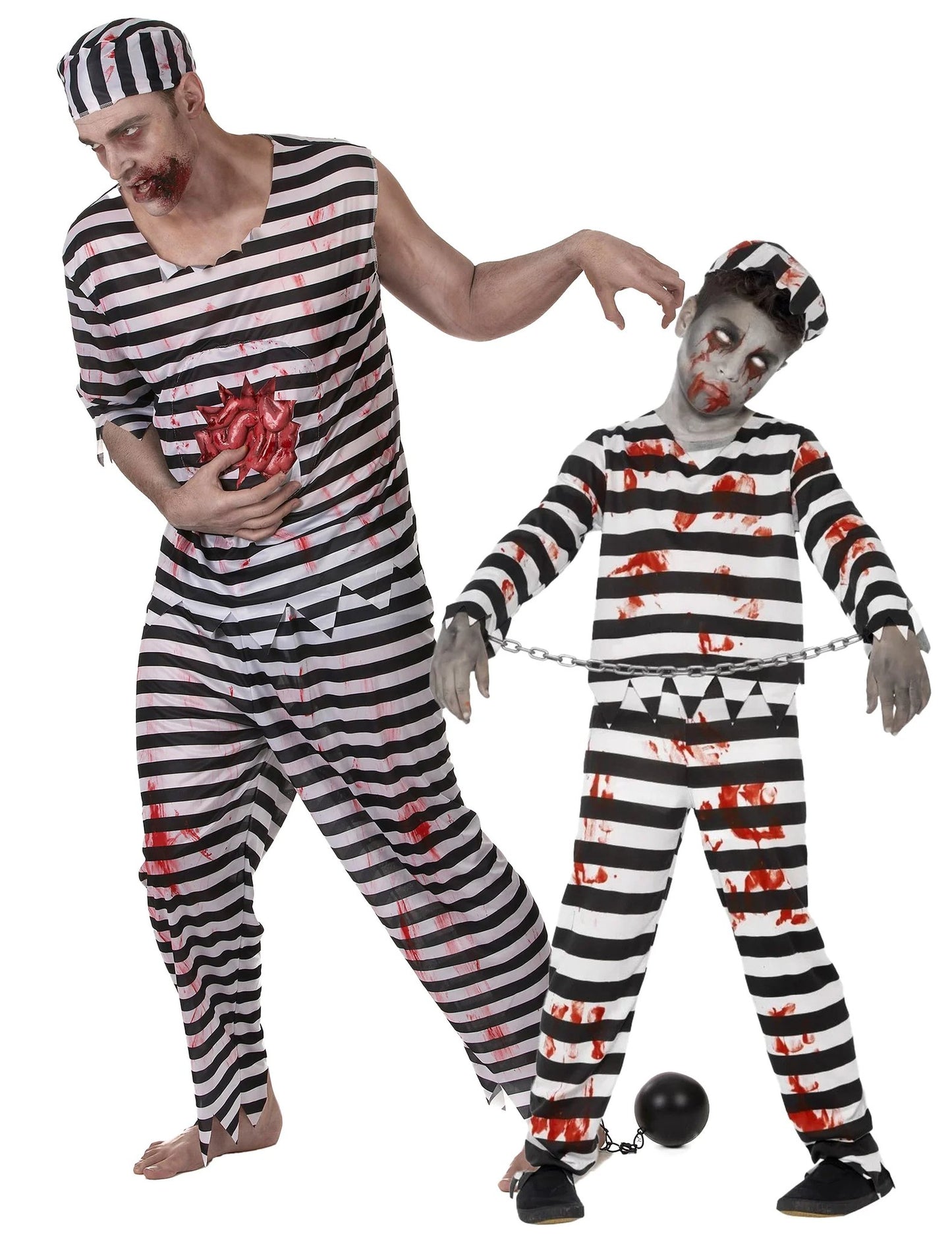 ijesztő zombi rabpáros jelmez apa és fia Halloween