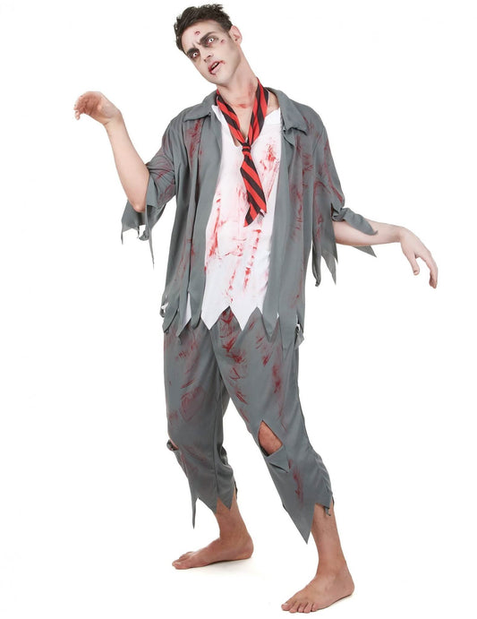 Zombie férfi jelmezcsomag művérrel és Halloween sminkkel