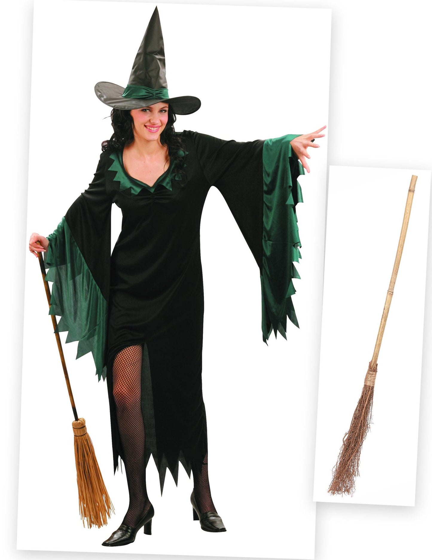 Boszorkány női jelmezcsomag seprűvel Halloweenre
