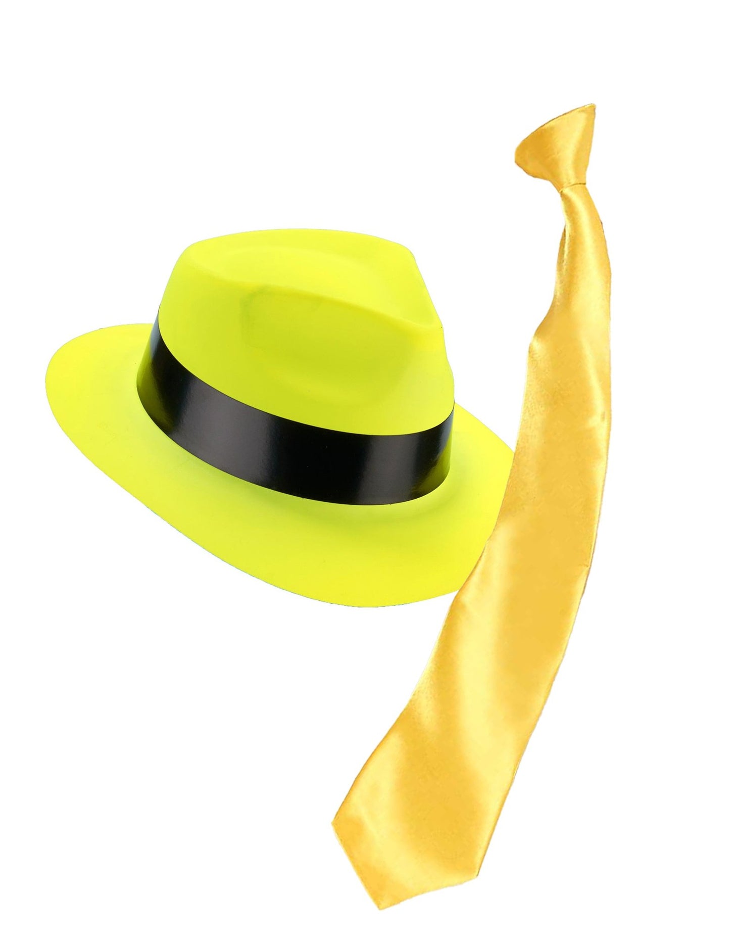 Kit accessoires chapeau et cravate jaune fluo adulte