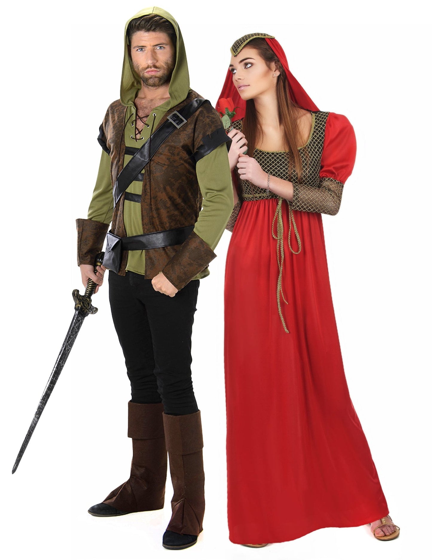 Déguisement de couple homme des bois et princesse médiévale
