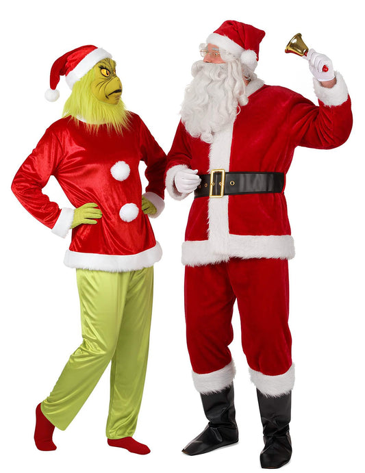 Vue d'ensemble du déguisement de couple Grinch™ et Père Noël