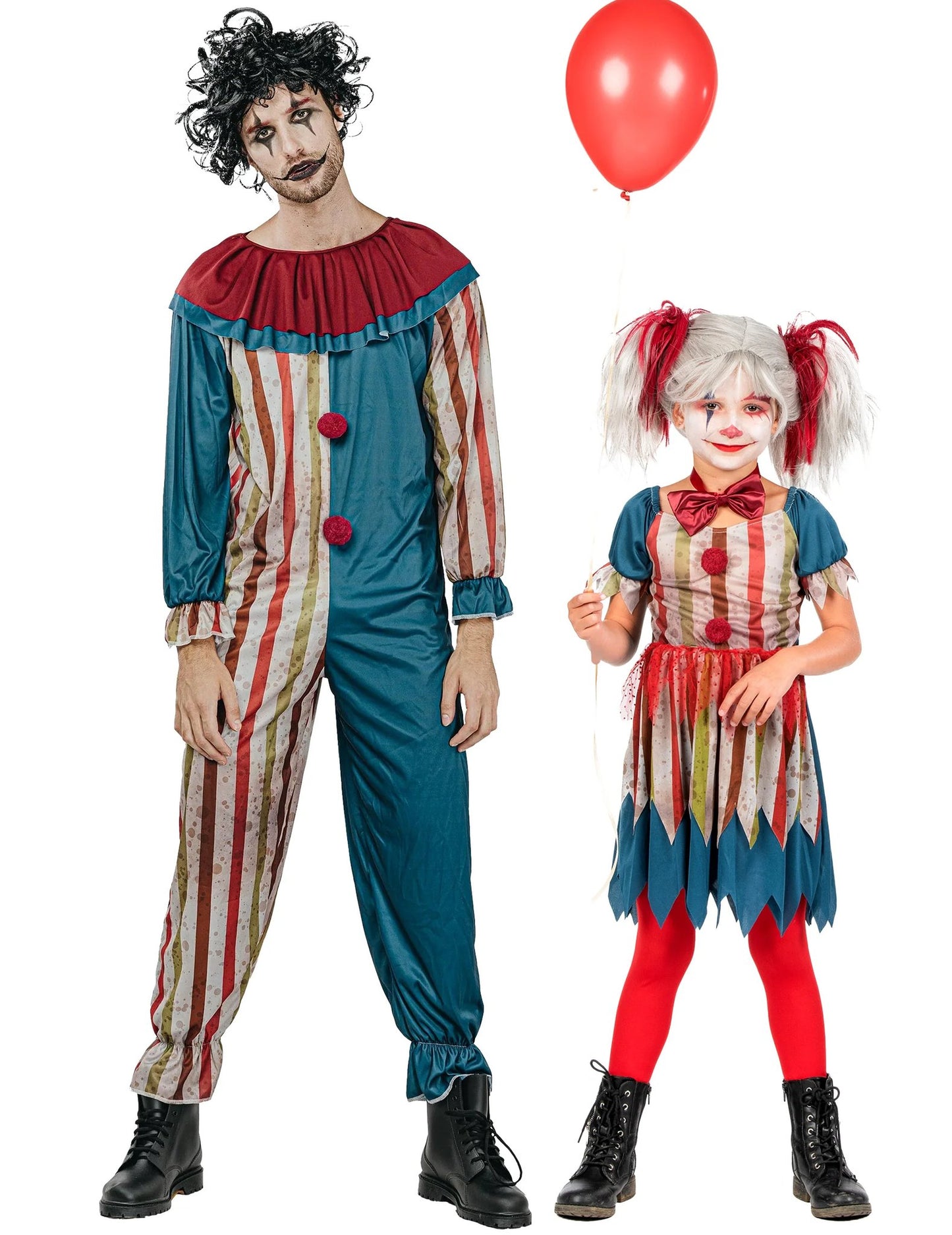 Színes bohóc párjelmez apa és lánya Halloweenre