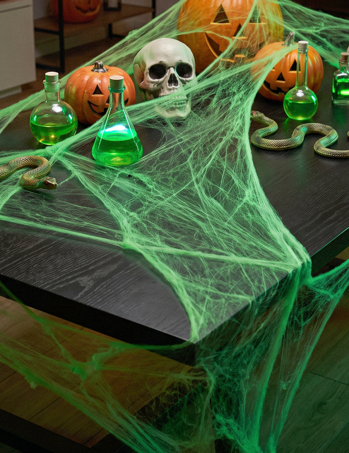 Zöld pókháló pókokkal 20 g Halloween