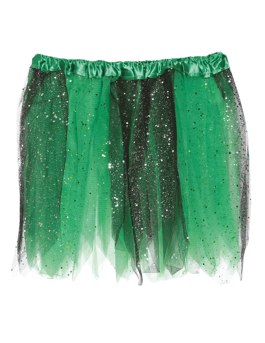Détail du tutu bicolore noir et vert à paillettes pour fille