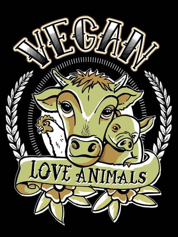 Nagyítás a pólók Vegan Love Animals mintájára