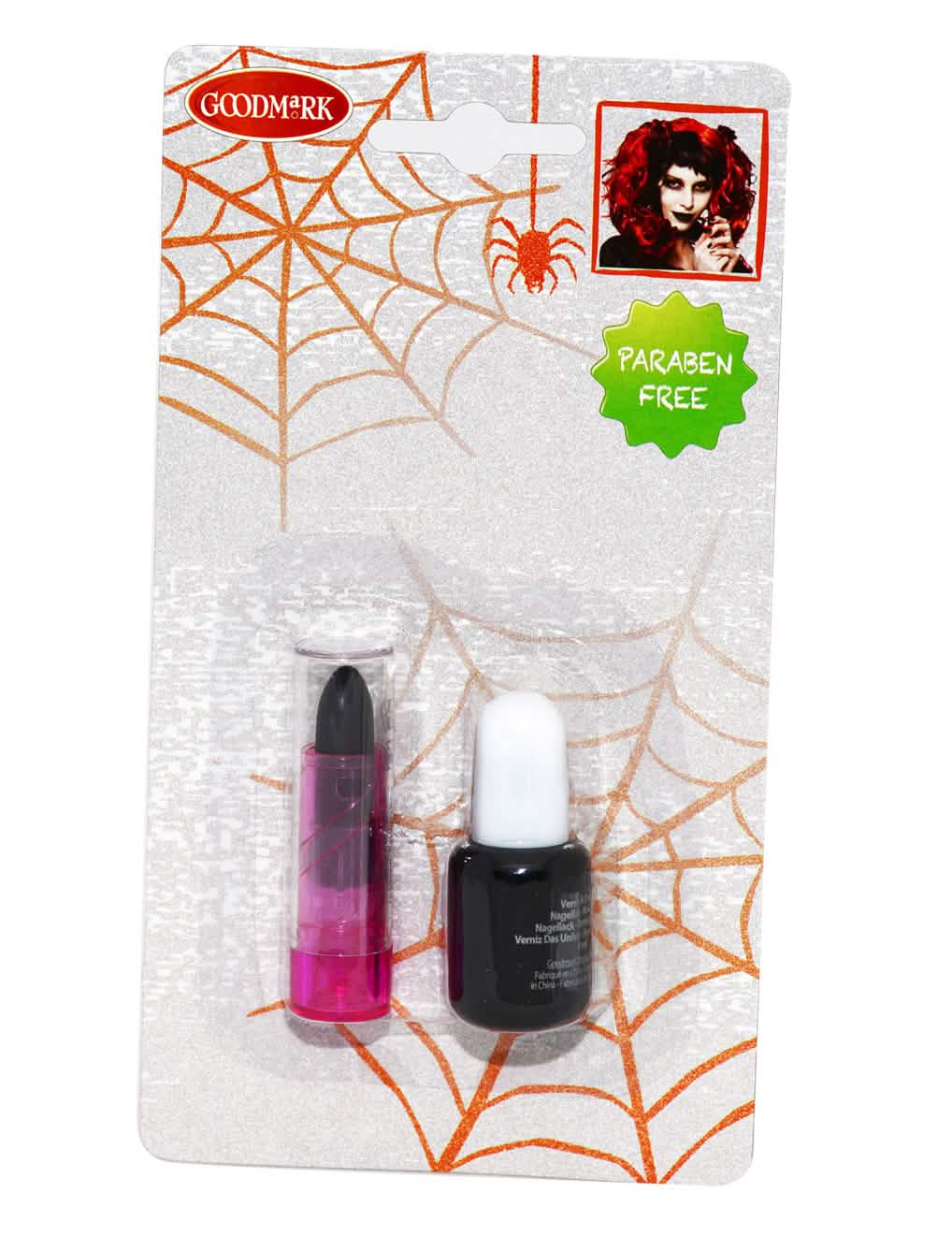 A halloween felnőtt körömlakk és rúzs csomagolásának nézete