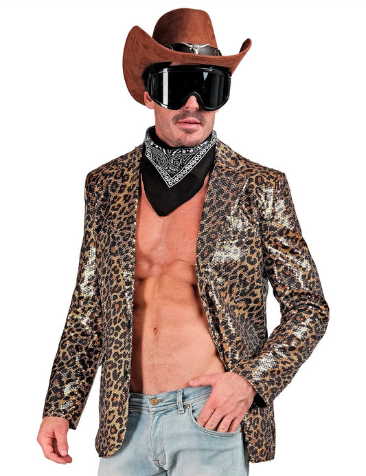 Vue de face de la veste de costume à sequins léopard