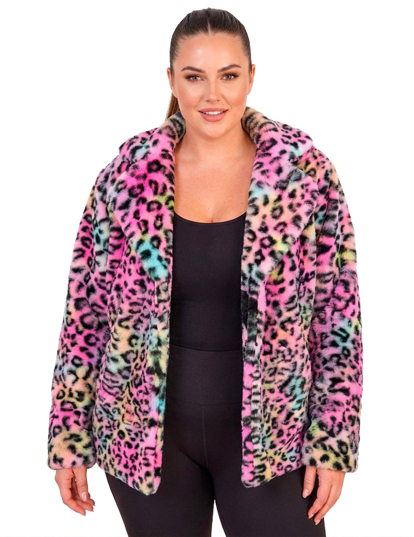 Veste en peluche léopard multicolore femme