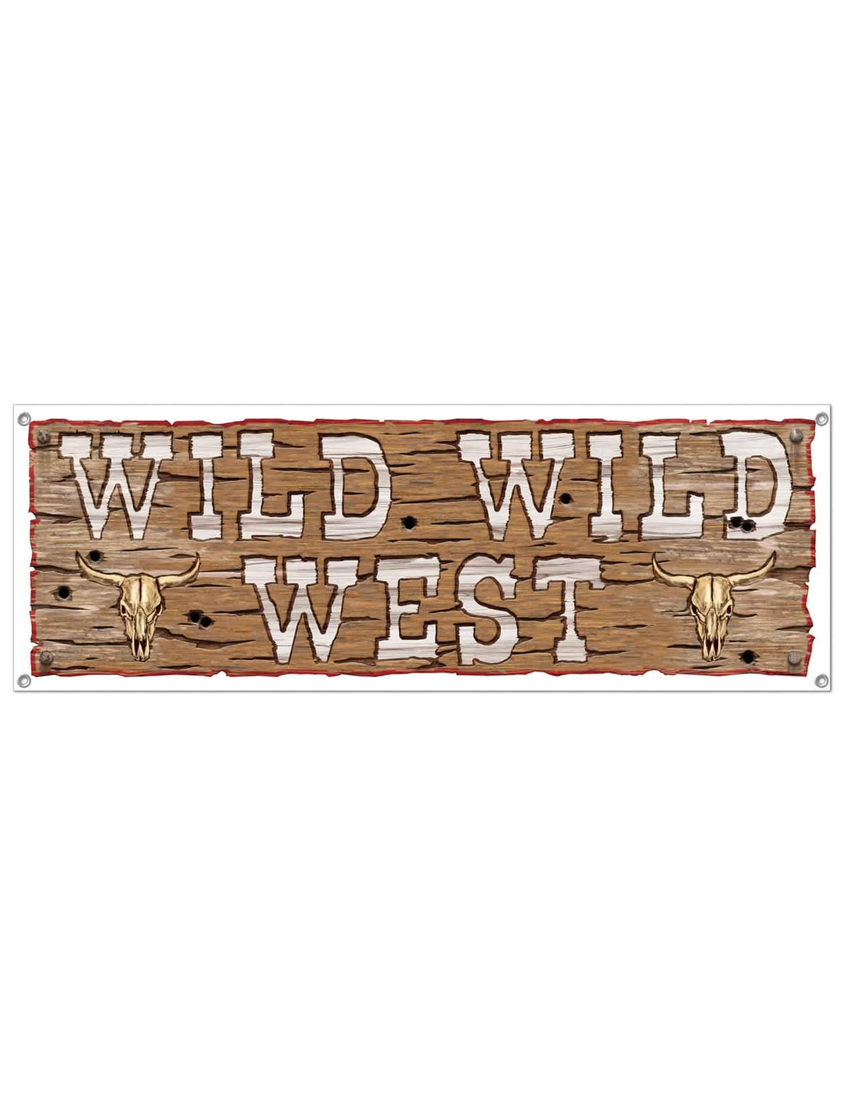 Wild Wild West műanyag zászló ünnepségre, fa- és bölénykoponya-motívummal
