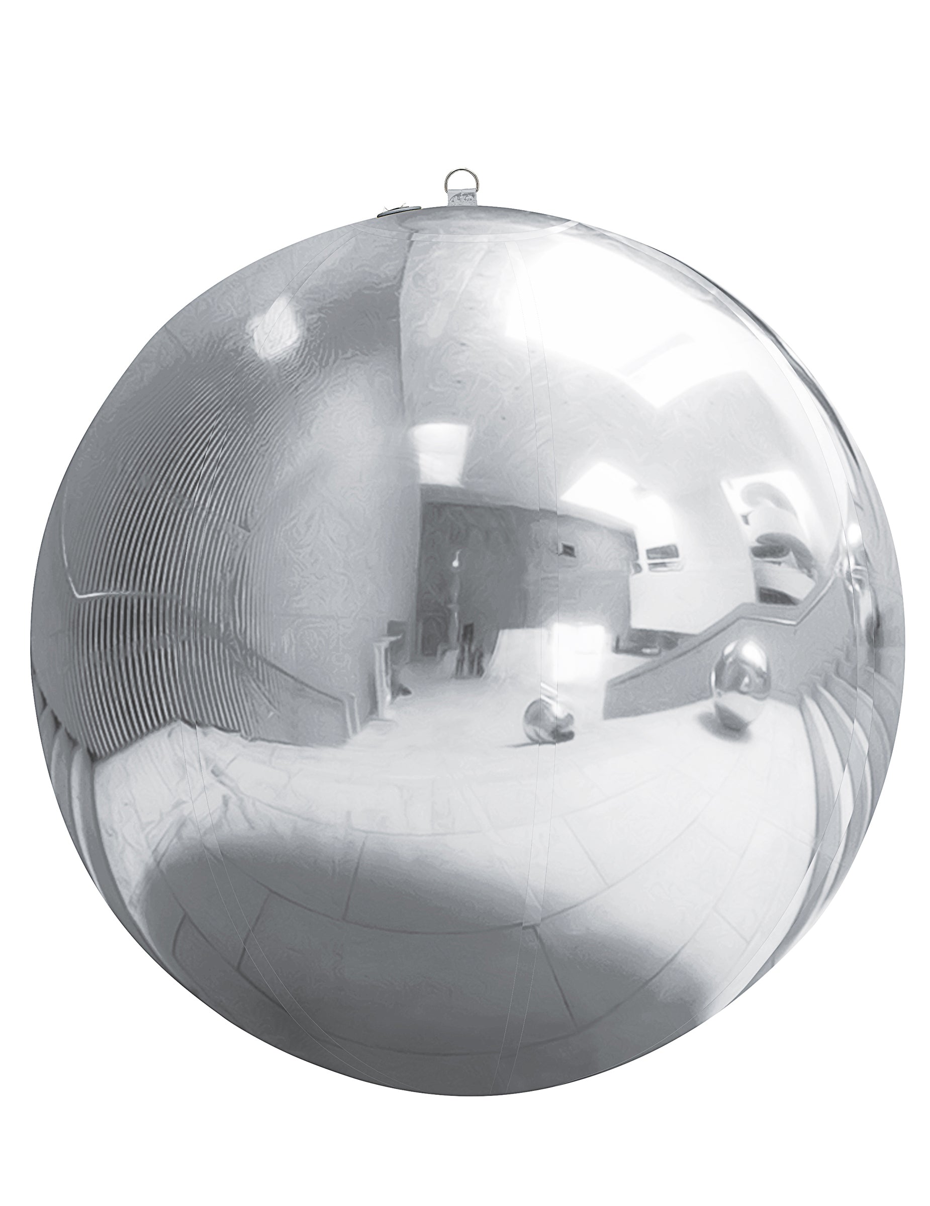 Vue de face de la boule miroir gonflable pour décoration argentée