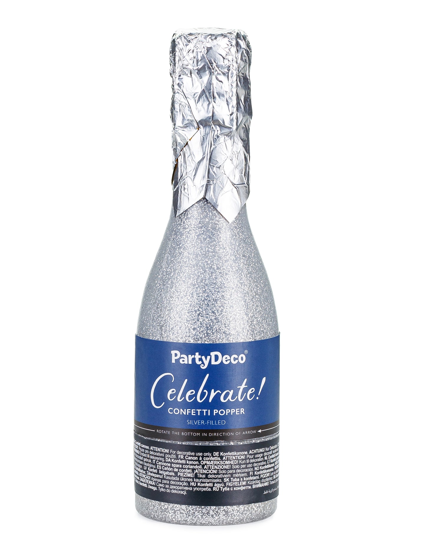 20,5 cm-es ezüst színű, fényes papír pezsgő konfettiágyú cm 
