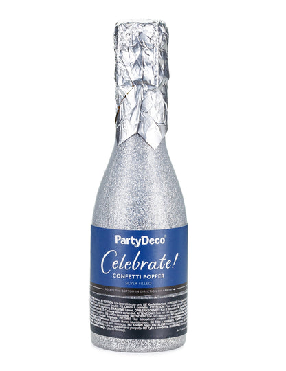 20,5 cm-es ezüst színű, fényes papír pezsgő konfettiágyú cm 