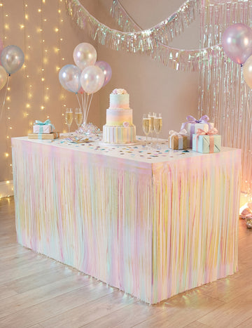 Irideszkáló rojtokkal díszített asztalszoknya 300 x 80 cm 