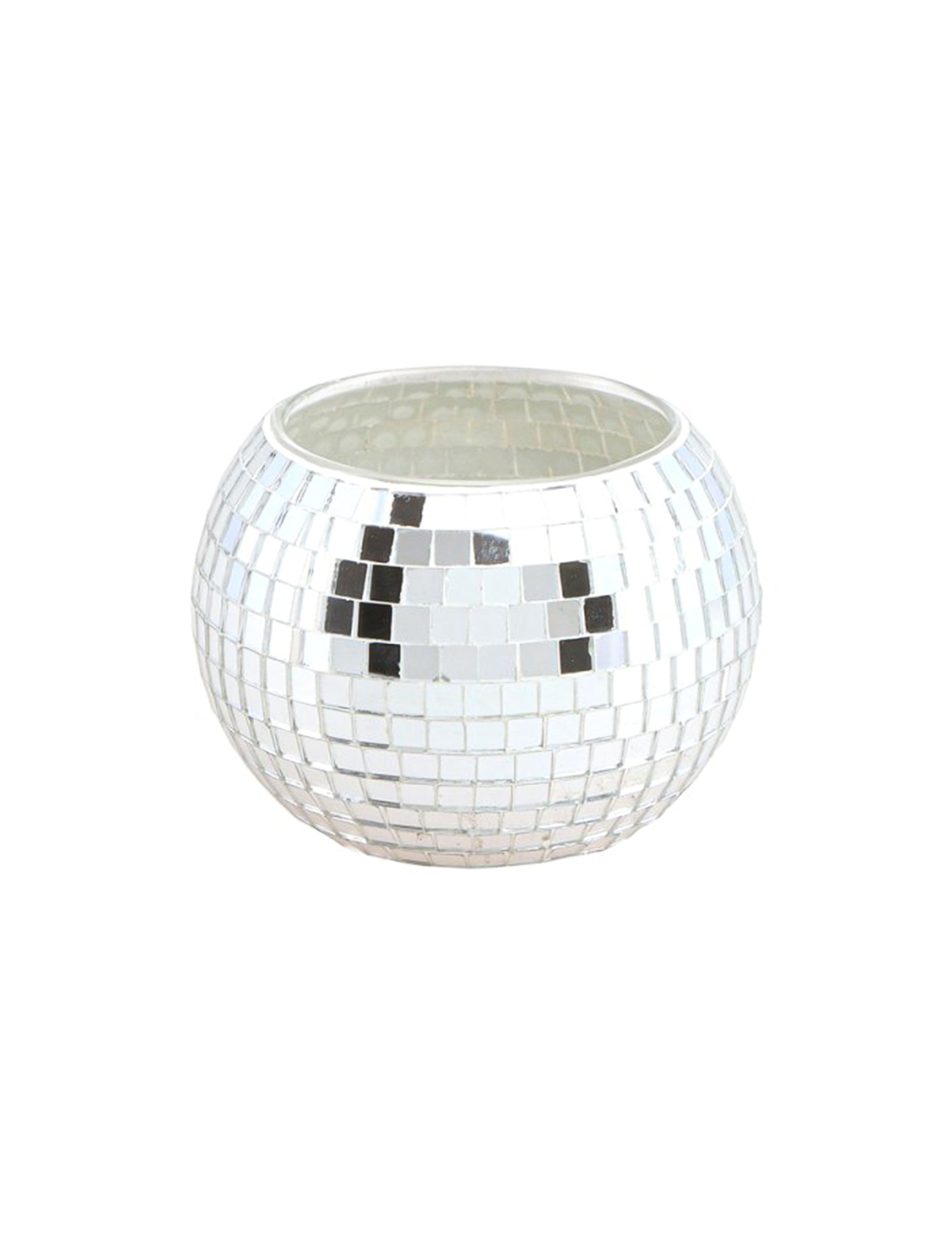 Photophore boule à facette pour décoration argentée en verre