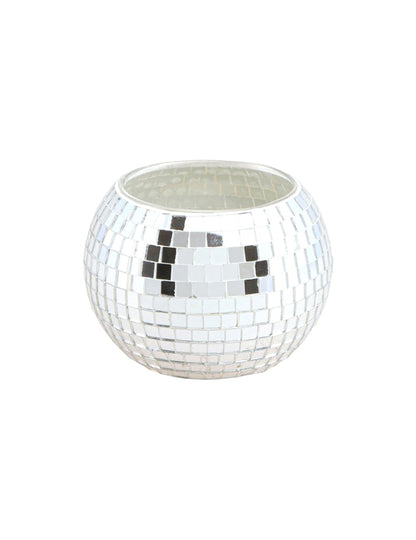 Photophore boule à facette pour décoration argentée en verre