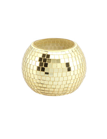 Arany színű, üvegből készült diszkógömb formájú mécsestartó 8 x 7 cm 