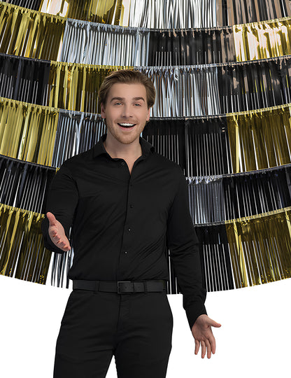 1 háttér, 6 darab 150 x 26 cm-es fémszálas rojtfüzér cm 