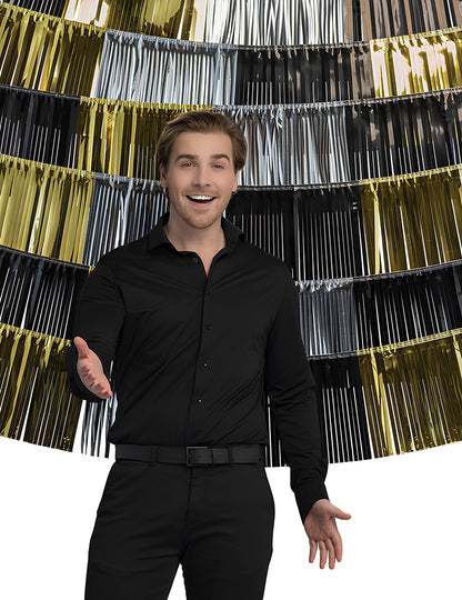 1 háttér, 6 darab 150 x 26 cm-es fémszálas rojtfüzér cm 