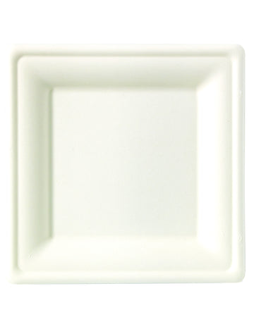 10 négyzet alakú cukornádrost tányér, 26 x 26 cm fehér komposztálható