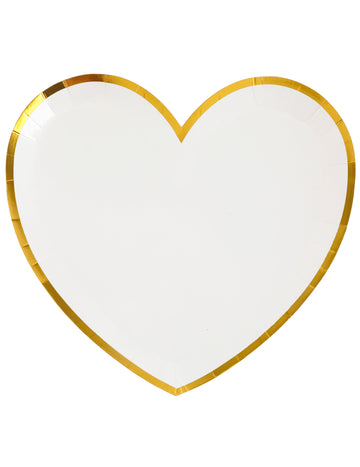 10 assiettes carton cœur blanc et or 22,5 x 20 cm pour baptême et fête