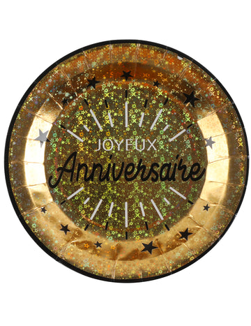 10 fekete és arany boldog születésnapot kartontányér 22,5 cm elegáns metál