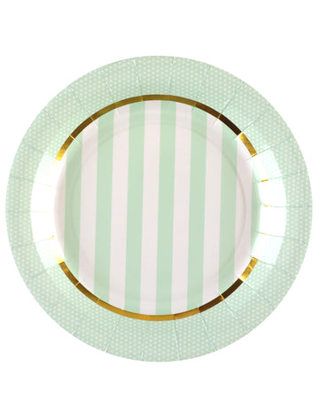 10 menta színű babaváró papírtányér 23 cm csíkos